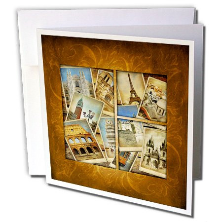 3dRose Vintage Travel Collage Greeting Cards, 6" x 6", Set of 6 (gc_99539_1)