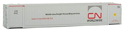 Walthers SceneMaster HO Scale Model of  Canadian National (White, Gray, red; Worldwide Logo) 53' Singamas Corrugated Side Container