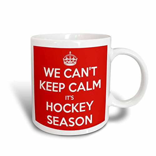 3dRose mug_171922_2 We Cant Keep Calm its Hockey Season, Red & White Ceramic Mug, 15 oz, White