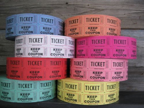 Raffle Tickets - 4 Rolls of 2000 Double Tickets. Total 8,000 50/50 Raffle Tickets (4 Assorted Colors)