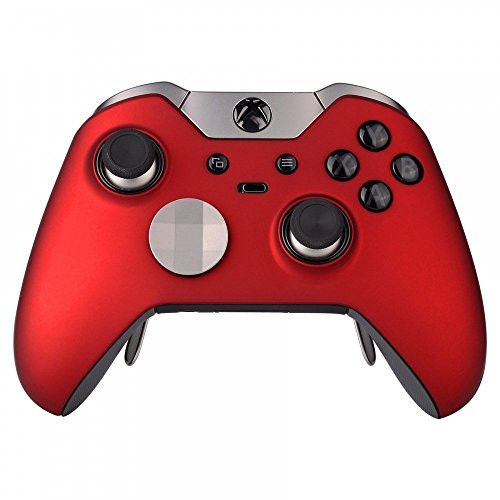 eXtremeRate Scarlet Red Soft Touch Replacement Shell Front Faceplate Cover for Xbox One Elite Controller with Thumbstick Accent Rings - Model 1698