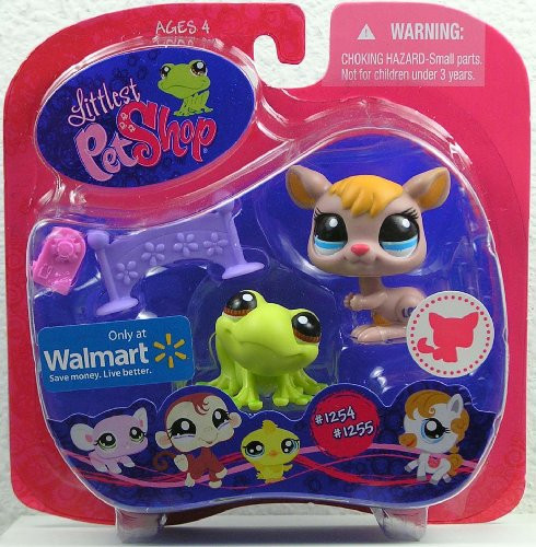 Littlest Pet Shop Exclusive Pet Pairs Portable Collectible Gift Set - Green Frog (#1254) and Brown Kangaroo (#1255) Plus Accessories