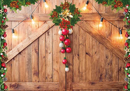 LTLYH 7x5ft Rustic Christmas Barn Door Backdrop for Photography Merry Xmas Wood Texture Board Wall Floor Party Background Holiday Baby Portrait Photobooth Banner Decorations Photo Studio Prop 076