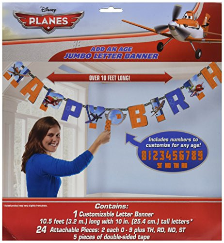 Amscan DisneyPlanes 2 Birthday Party Add-An-Age Customizable Jumbo Letter Banner Decoration, 10' X 10", Blue/Orange