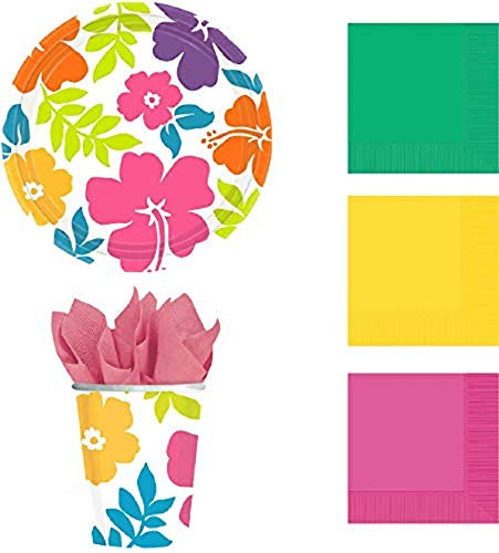 Bundle Bop Luau Party Supplies - Includes Luau Party Plates, Cups, and Colored Napkins -Hibiscus Flowers Themed - Perfect For Luau, Hawaiian, Beach, Tropical, or Tiki Themed Parties - Serves 25 Guests
