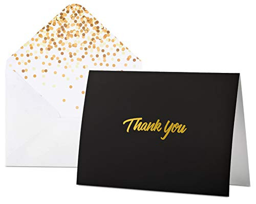 100 Thank You Cards with Envelopes | Thank You Notes, Black & Gold Foil | Blank Cards with Envelopes | For Business, Wedding, Graduation, Baby Bridal Shower, Funeral, Professional Thank You Cards Bulk