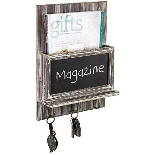MyGift Torched Wood Wall Mounted Mail Sorter with Chalkboard & Key Hooks MyGift Torched Wood Wall Mounted Mail Sorter with Chalkboard & Key Hooks