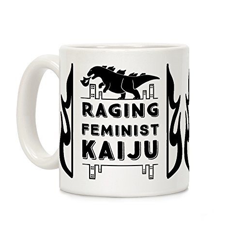 LookHUMAN Raging Feminist Kaiju White 11 Ounce Ceramic Coffee Mug