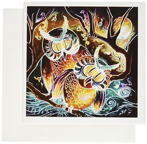 3dRose Whimsical Fractal Glow Owls In The Moonlight Digital Art - Greeting Cards, 6 x 6 inches, set of 6 (gc_116259_1)
