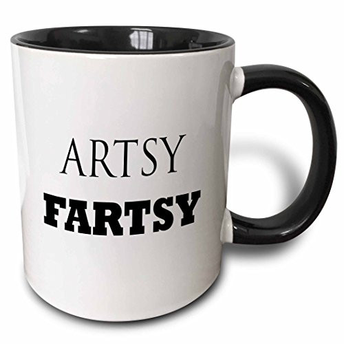 3dRose 221091_4 Artsy Fartsy, Text Background Two Tone Mug, 11 oz, Black/White