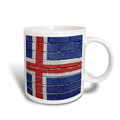 3dRose 155245_3"National Flag Painted Onto A Brick Wall Icelandic Mug, 11 oz, Black/White