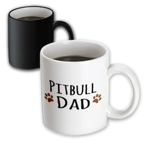 3dRose mug_153961_3 Pitbull Dog Dad Doggie By Breed Muddy Brown Paw Prints Doggy Lover Proud Pet Owner Love Magic Transforming Mug, 11-Ounce