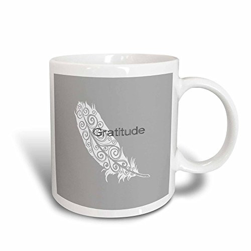 3dRose 192820_3 White Gratitude Feather Magic Transforming Mug, 11oz, Multicolored
