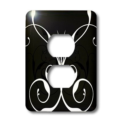 3dRose lsp_44340_6 White On Black Elegant Butterfly Impression Outlet Cover