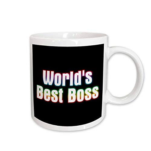 3dRose mug_41822_1"White rainbow glowing text Worlds Best Boss on black background" Ceramic Mug, 11 oz, Multicolor