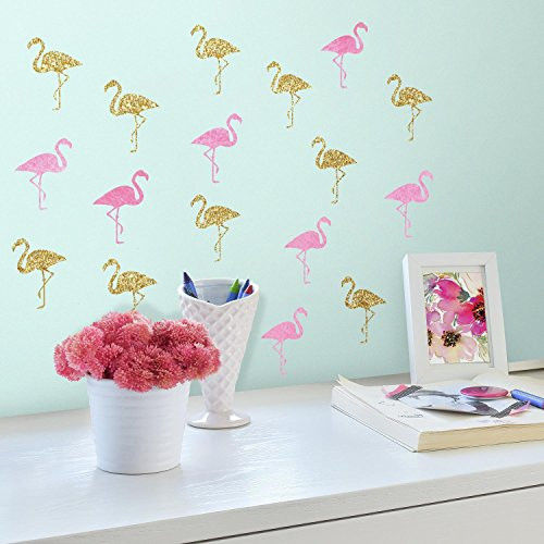 RoomMates RMK3507SCS Flamingo Peel and Stick Wall Decals with Glitter
