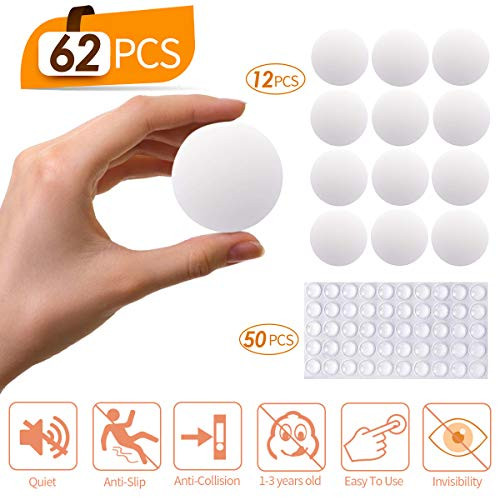 Door Stopper Wall Protector, 62 PCS Silicone Wall Protectors Self Adhesive Door Stopper Bumpers, SAFETYON Stick Bumper Pads Door Knob Guard Wall Shield Noise Dampening Buffer Bumpers for Door Handle