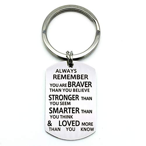 Inspirational Keychain Gifts for Family Friends Classmates,Stainless Steel Keyring Present for Birthday Graduation?Always Remember You are Braver Stronger Smarter Than You Think
