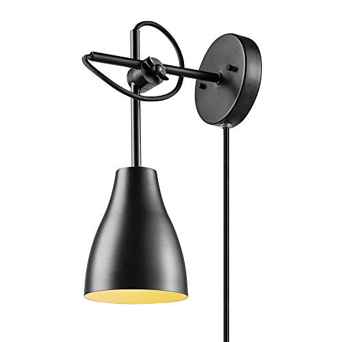 Globe Electric 51400 Gavin 1-Light Plug-in or Hardwire Balance Arm Wall Sconce, Dark Bronze, 6ft Black Fabric Covered Cord, Inline On/Off Rocker Switch, Brown
