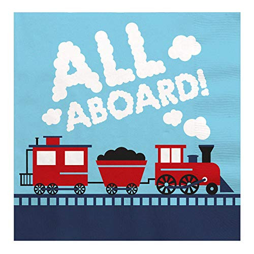 Big Dot of Happiness Railroad Party Crossing - Steam Train Birthday Party or Baby Shower Luncheon Napkins (16 Count)