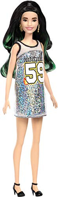 Barbie Fashionistas Doll with Green Streaks in Long Brunette Hair, Wearing Glittery Tank Dress and Accessories, for 3 to 7 Year Olds?? Barbie Fashionistas Doll with Green Streaks in Long Brunette Hair, Wearing Glittery Tank Dress and Accessories, for 3 to 7 Year Olds??