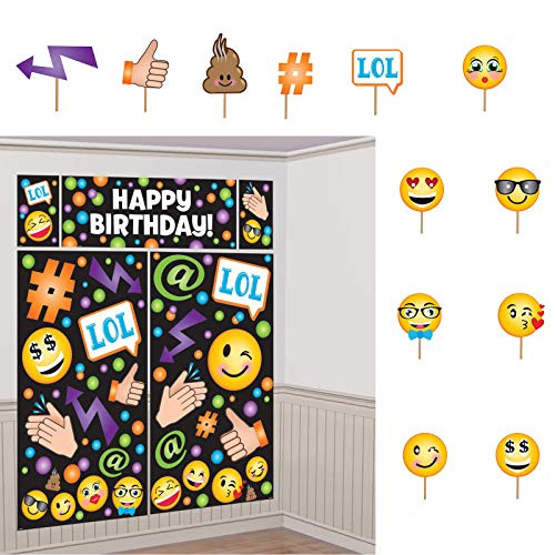 amscan Emoji LOL Birthday Party Scene Setter with Photo Booth Props