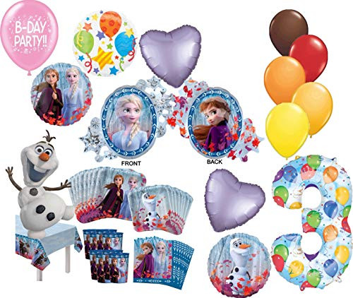 Frozen Party Supplies 3rd Birthday 8 Guest Dining Decoration Kit and Balloon Bouquet