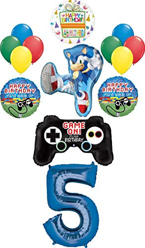 Sonic the Hedgehog Party Supplies 5th Birthday Balloon Bouquet Decorations 14pc