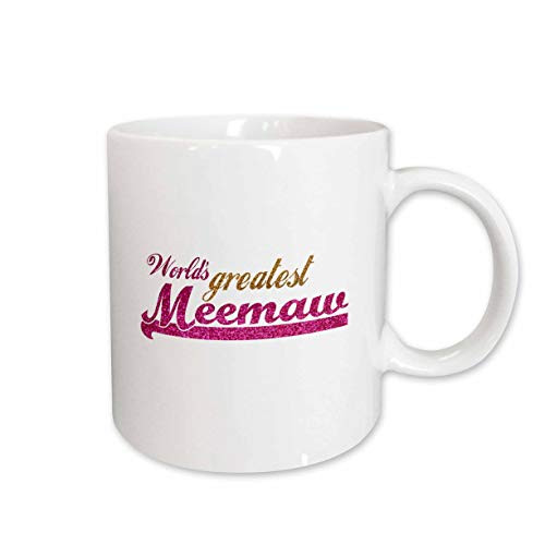 3dRose mug_151309_1 Worlds Greatest Meemaw Pink and Gold Text Gifts for Grandmothers Best Grandma Nickname Ceramic Mug, 11-Ounce