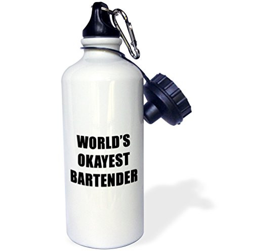 3dRose wb_221114_1"WORLDS OKAYEST BARTENDER" Sports Water Bottle, 21 oz, White