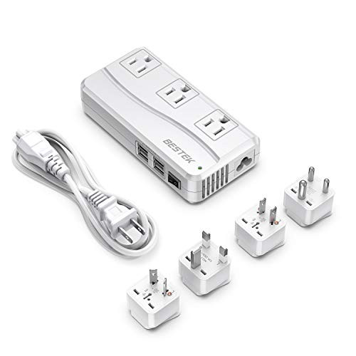 BESTEK Universal Travel Adapter 220V to 110V Voltage Converter with 6A 4-Port USB Charging and UK/in/AU/US Worldwide Plug Adapter (White)