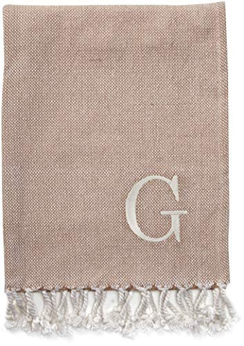 Mud Pie Woven Cotton Initial Throw Blanket, Taupe