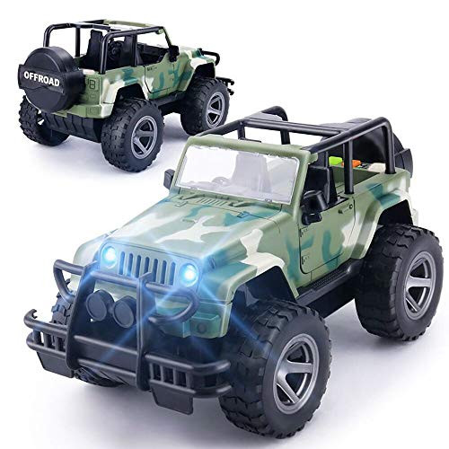 YesToys Toy Car Off-Road Military Fighter Friction Powered Toy Vehicle with Fun Lights & Sounds(Green)