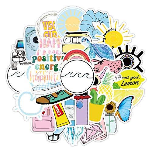 VSCO Stickers for Hydro Flask, Vinyl Waterproof Water Bottle Stickers for Hydroflasks, Laptop, Phone, Cute Trendy Aesthetic Yellow Stickers for Teens (50 pcs) (YKHEN A-20 Vsco Sticker(50pcs))