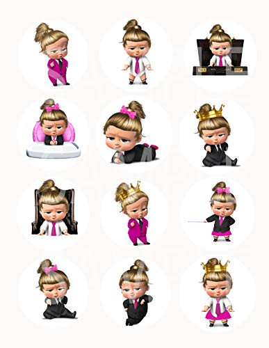 White Girl Boss Baby Stickers, Large 2.5 Round Circle DIY Stickers to Place onto Party Favor Bags, Cards, Boxes or Containers -12 pcs, Caucasian American