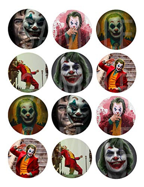 Joker Movie Disturbed Clown Stickers, Large 2.5 Round Circle DIY Stickers to Place onto Party Favor Bags, Cards, Boxes or Containers -12 pcs Halloween Batman Anti Hero