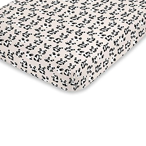 NoJo Super Soft Taupe, Black & White Playful Panda Fitted Mini Crib Sheet, Taupe, Black, White