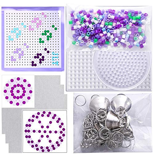 Fuse Bead Kits Perler Beads for Kids Crafts Wind Chimes Iron Beads with Pegboard Tweezer Ironing Papers Purple