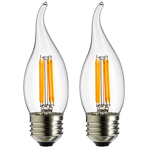 Sunlite EFC/LED/AQ/4W/E26/DIM/CL/18K 4W 120V LED Filament Antique Style Chandelier with Medium Base and 1800K 250 Lumen Dimmable Light Bulb (2-Pack), Warm White