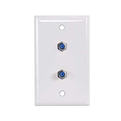 2-Port Coax Cable Wall Plate - Dual Coaxial F81 Connector Cover Plate in White for Cable TV & Satellite(1-Pack)