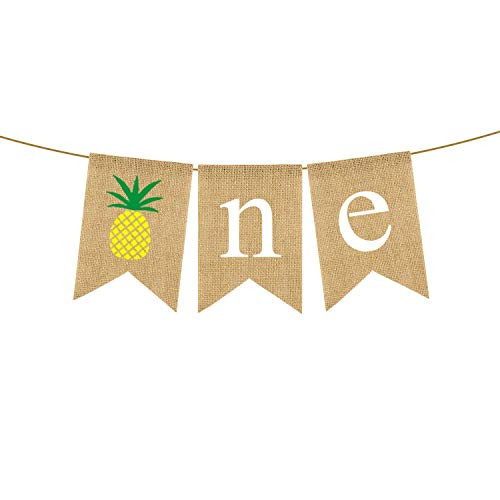 Jute Burlap One Banner with Pineapple Boy Girl 1st Birthday Highchair Banner Summer Party Decoration