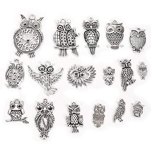 Owl Mixed Charms Wholesale Bulk Lots Antique Silver Pendants DIY for Necklace Bracelet Jewelry Making Crafting 34Pcs