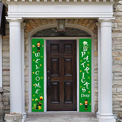 Happy St.Patricks Day with Lucky Hanging Banner Saint Patricks Day Welcome Porch Sign St Patrick's Day Irish Day Door Porch Wall Window Decorations