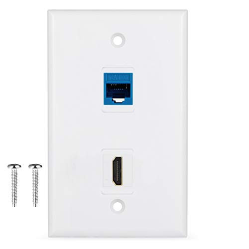 HDMI and Ethernet Wall Plate - 4K HDMI RJ45 Cat6 Ethernet Wall Plate Female to Female for HDTV