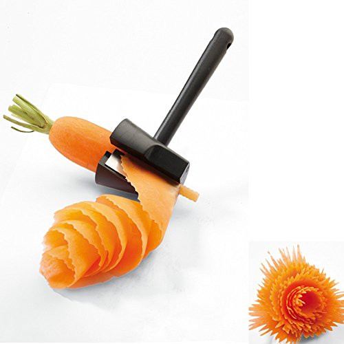 Carrot Curler and Peeler, Black Carrot Spiral Shred Slicer Root Vegetables Fruits Slicer Sharpener Garnishing Tool