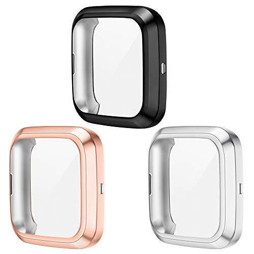 XIMU Screen Protector Compatible with Fitbit Versa 2 (Not for Versa), 3-Pack Full Coverage Soft Tup Case Screen Protective Cover Bumper Frame Accessories for Versa 2 Smart Watch