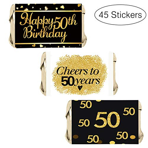 50th Birthday Party Mini Candy Bar Wrappers - 50th Birthday Party Decor - 45 Stickers