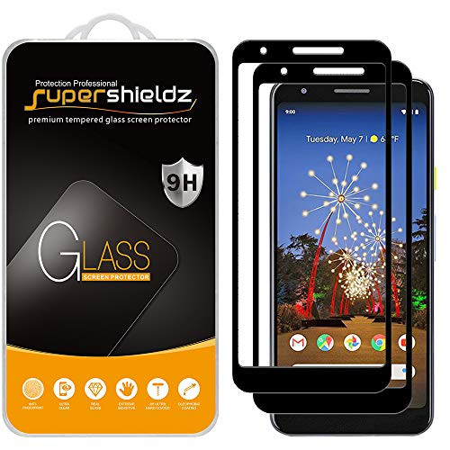 (2 Pack) Supershieldz for Google (Pixel 3a) Tempered Glass Screen Protector, (Full Screen Coverage) 0.33mm, Anti Scratch, Bubble Free (Black)