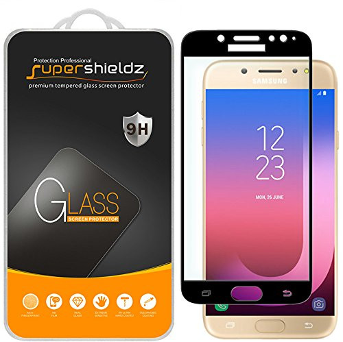 (2 Pack) Supershieldz for Samsung (Galaxy J7 Pro) J730G Tempered Glass Screen Protector, (Full Screen Coverage) Anti Scratch, Bubble Free (Black)