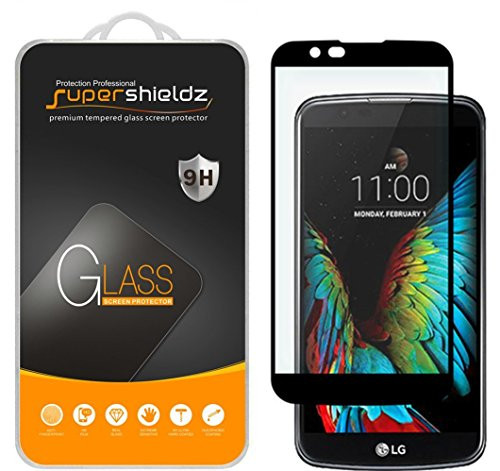 (2 Pack) Supershieldz for LG K10 Tempered Glass Screen Protector, (Full Screen Coverage) 0.33mm, Anti Scratch, Bubble Free (Black)